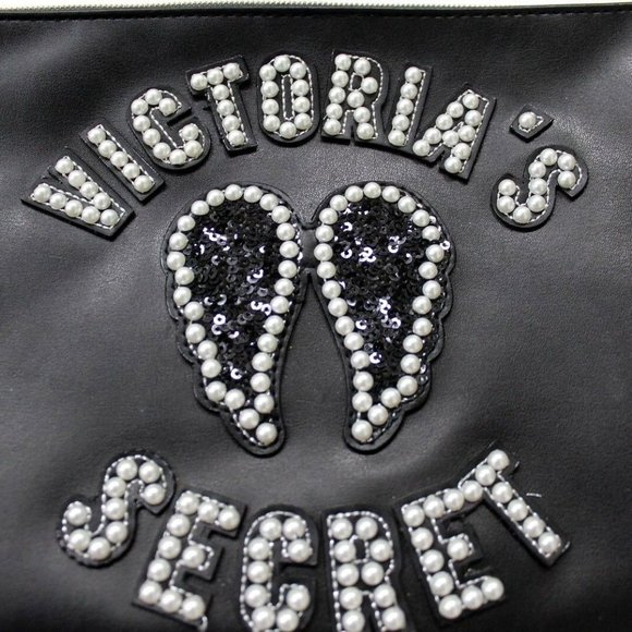 Victoria's Secret Runway Pearl Sequin Patch Angel Wings Makeup Case Pouch - Picture 2 of 6
